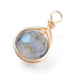 電気メッキガラスチャーム  真鍮パーツ  多面カット  オーバル  ミックスカラー  21~22.5x13x11.5~12mm  穴：3mm&nbsp;PALLOY-JF01080