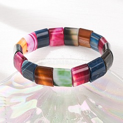 Square Natural Banded Agate(Dyed & Heated) Beaded Stretch Bracelets for Women Men&nbsp;GG-CBA9ACE-B18