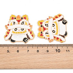 中国の獅子舞パンダ合金エナメルカボション  粘着ステッカー付き  ライトゴールド  きいろ  32x32x1.5mm&nbsp;AL-CBA1A6F-03KCG-D