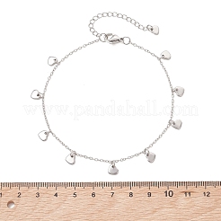 2Pcs 2 Colors 304 Stainless Steel Cable Chains Anklets with 201 Stainless Steel Heart Charms for Women&nbsp;AJEW-AN00786