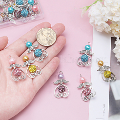 アクリル＆ポリマークレイラインストーンビーズペンダント  合金ループ付き  天使  ミックスカラー  38x21x10mm  穴：3.5mm  20個/セット&nbsp;PALLOY-CA00005