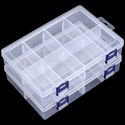 3個 8グリッド PPプラスチック調節可能な仕切りボックス  長方形  透明  19.5x13x4.5cm  内径：6.2x4.7のCM&nbsp;CON-PA0001-13