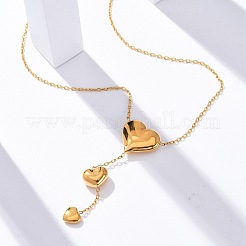 304ステンレススチール3ハートyペンダントネックレス  イオンプレーティング（ip）  14KGP本金メッキ  16.57インチ（42.1cm）&nbsp;NJEW-U026-07G