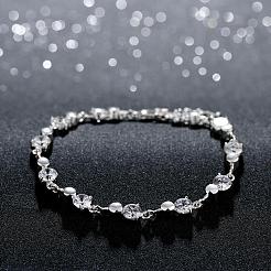 絶妙な銀は真鍮キュービックジルコニアリンクブレスレットメッキ  エンドチェーンとカニカン付き  203.2mm&nbsp;BJEW-BB00758