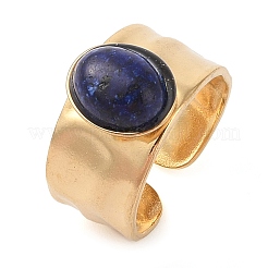 楕円形の天然混合石の指輪  イオンプレーティング(IP) 304 ステンレススチール ワイドバンド カフリング 女性用  ハンダ付け  14KGP本金メッキ  オーバル：11x9.5mm  調整可能&nbsp;RJEW-Z057-12G