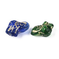 ガラスビーズ  象  ゴールドライン入り  ミックスカラー  20x20~21.5x12~12.5mm  穴：1.6mm&nbsp;LAMP-T021-68M