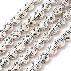 Tibetan Style Flat Round with Heart Alloy Bead Strands&nbsp;TIBEB-O007-12-NR