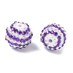 ストライプ樹脂ラインストーンビーズ  フーセンガム風ラウンドビーズ  アクリルと  青紫色  20mm  穴：2mm&nbsp;OACR-A037-01A
