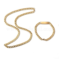 201 Stainless Steel Curb Chain Necklace & Rectangle Link Bracelet&nbsp;SJEW-F220-02B