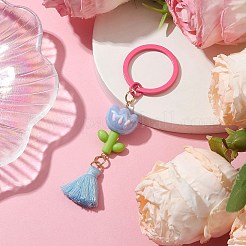 アクリルキーホルダー  ポリコットンのタッセルペンダントと鉄製のスプリットキーリング付き  花  コーンフラワーブルー  9.9cm&nbsp;KEYC-JKC00818