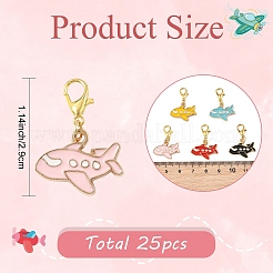 25Pcs 5 Colors Alloy Enamel Airplane Pendant Decorations&nbsp;HJEW-YW00489