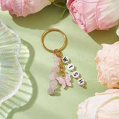 Alloy Enamel Acrylic with Natural Rose Quartz Keychain&nbsp;KEYC-JKC00806-02