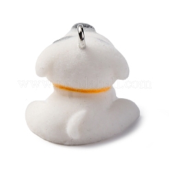 フロッキー樹脂ペンダント  犬  プラチナ鉄ループ付き  ホワイト  24x22x19.5mm  穴：2.5mm&nbsp;FIND-S001-02D