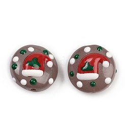 クリスマスの手作りランプワークエナメルビーズ  フラットラウンド  クリスマスの帽子  18~18.5x10.5~12.5mm  穴：1.2~1.4mm&nbsp;LAMP-C020-03B