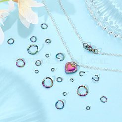 250個 5スタイル 304ステンレススチールオープン丸カン  ラウンド  虹色  20~22ゲージ  3.5~10x0.6~1mm  内径：2.3~7mm  50個/スタイル&nbsp;STAS-CA0001-65