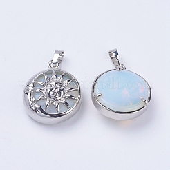 オパールペンダント  真鍮パーツ  太陽とフラットラウンド  プラチナ  28x24x9~10mm  穴：5x7mm&nbsp;G-K234-C12