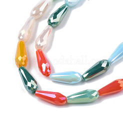 電気メッキガラスビーズセット  ABカラーメッキ  多面カット  ティアドロップ  カラフル  14.5~15.5x6mm  穴：1mm  約50個/連  29.33インチ（74.5cm）&nbsp;EGLA-Q026-013