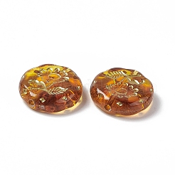ゴールドライン入りアクリルビーズ  花付きフラットラウンド  ペルー  18x5.5mm  穴：1.8mm  399個/ 500g&nbsp;OACR-H019-07
