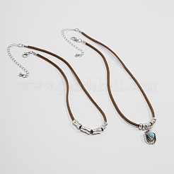 1 Set Alloy Pave Synthetic Turquoise Pendant Double Layer Cord Necklaces&nbsp;NJEW-CL0001-09A