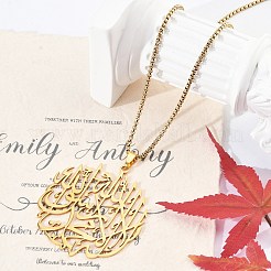201 Stainless Steel Hollow Arabic Flat Round Pendant Box Chain Necklaces for Women Men&nbsp;LS-NJEW-R013-01G