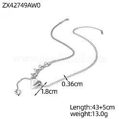 ハート 304 ステンレス ペンダント ネックレス  カーブチェーンネックレス  ステンレス鋼色  18.90インチ（48cm）&nbsp;NJEW-OY002-62P