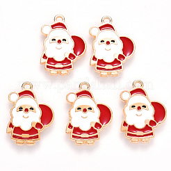 合金エナメルチャーム  クリスマスのために  フラットバック  サンタクロース  ライトゴールド  レッド  22x16x1mm  穴：1.4mm&nbsp;ENAM-S121-003