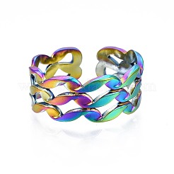 304ステンレススチールウェーブラップカフリング  女性のためのレインボーカラーオープンリング  usサイズ7（17.3mm）&nbsp;RJEW-N038-066