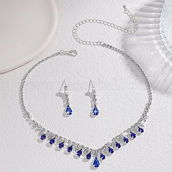ティアドロップ合金ラインストーンペンダントネックレス＆スタッドピアス  カプリブルー  350mm&nbsp;FS-WG7372C-01
