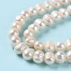天然養殖淡水パールビーズ連売り  ポテト  グレードa ++  パパイヤホイップ  9~10x7.5~8mm  穴：0.6mm  約44個/連  13.39''（34センチメートル）&nbsp;PEAR-E018-11