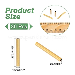 イオンプレーティング（IP）304ステンレス鋼チューブビーズ30個  ゴールドカラー  25x3mm  穴：2mm&nbsp;STAS-UN0053-11