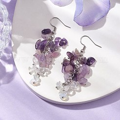 天然アメジストピアス  316サージカルステンレススチールピアスフック付き  オパライトチップ  女性のためのジュエリー  65.5~66.5mm&nbsp;EJEW-TA00462-04