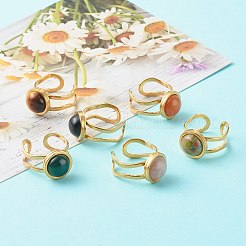 天然および合成の混合宝石カフリング  304ステンレススチール製金具付き  フラットラウンド  ゴールドカラー  10mm  usサイズ8（18.1mm）&nbsp;RJEW-JR00366