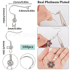 コイルとボール付き真鍮フレンチフック100個  耳ワイヤー  プラチナメッキ  21x21x4mm  穴：2mm  ピン：0.8mm&nbsp;KK-SC0003-61P