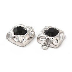 ラックメッキ合金ガラスペンダント  スクエアチャーム  ブラック  カドミウムフリー＆鉛フリー  プラチナ  17x14x6mm  穴：2mm&nbsp;FIND-G044-06P-02