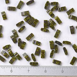 MIYUKIハーフティラビーズ  日本製シードビーズ  2の穴  （htl4519) 不透明ダークイエローピカソ  5x2.3x1.9mm  穴：0.8mm  約2500個/100g&nbsp;SEED-J020-HTL4519
