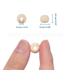 天然木のビーズ  クラフト作りのための丸い木製の大穴ビーズ  無鉛の  乳白色  10x8.5mm  穴：3.5mm&nbsp;X-TB10mmY-8
