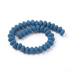天然溶岩岩ビーズ連売り  染め  ロンデル  スチールブルー  9x5~5.5mm  穴：2mm  37個/連  7.87インチ（20cm）&nbsp;G-F671-01A-05