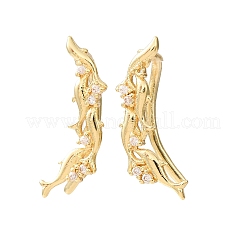 Brass Pave Cubic Zirconia Stud Crawler Earrings&nbsp;KK-CBAA351-20G-01
