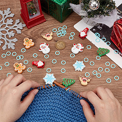 62Pcs 7 Styles Christmas Theme Silicone Focal Beads with 50Pcs Plastic Knitting Stitch Marker Rings&nbsp;SIL-BC0001-07