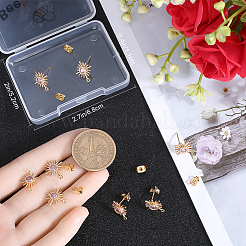 10Pcs Brass with Pink Cubic Zirconia Stud Earring Findings&nbsp;KK-BBC0013-36