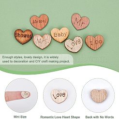 4 Styles Heart with Love & Word Wood Cabochons&nbsp;WOOD-FH0001-90