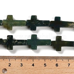 天然石モスアゲートビーズ連売り  クロス  20.5x12.5x4.5mm  穴：1mm  約19個/連  15.55''（39.5センチメートル）&nbsp;G-I337-A05-01