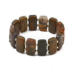 Natural Polychrome Jasper Picasso Stone Picasso Jasper Rectangle Tile Beaded Stretch Bracelets&nbsp;BJEW-JB14479