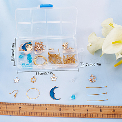 DIY プラネット イヤリング メイキング キット  月と星の合金エナメル ペンダントとリンク コネクターを含む  真鍮製のピアスフックとペンダント  ガラスビーズ  ブルー&nbsp;DIY-SC0020-17