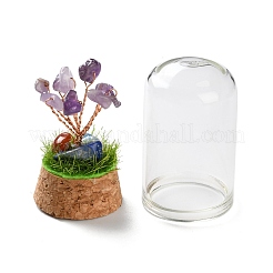 Natural Amethyst Chips Money Tree in Dome Glass Bell Jars with Wood Base Display Decorations&nbsp;DJEW-K030-02L