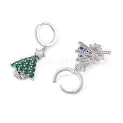 Christmas Tree Brass Pave Colorful Cubic Zirconia Dangle Asymmetrical Earrings&nbsp;EJEW-M257-04A-G