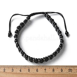 天然黒曜石と合成ヘマタイトの調節可能な編み込みビーズブレスレット  内径：2-1/4~3-3/8インチ（5.6~8.5cm）&nbsp;BJEW-H626-01-08