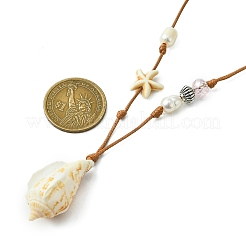 シェルのペンダントネックレス  女性用ワックスポリエステルコード  内径：8.66インチ（22cm）  ペンダント：38x22x18mm&nbsp;X1-NJEW-TA00179-03