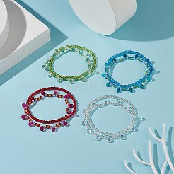 ガラスシードビーズストレッチアンクレットセット  積み重ね可能なアンクレット  ティアドロップチャーム付き  ミックスカラー  内径：2-3/8~2-1/2インチ（6~6.3cm）  8個/セット&nbsp;AJEW-AN00522