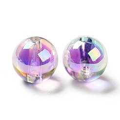 ツートン UV メッキ レインボー虹色アクリル ビーズ  二層ビーズ  ラウンド  紫色のメディア  15~15.5x15.5~16mm  穴：3~3.1mm&nbsp;TACR-D010-03A-07